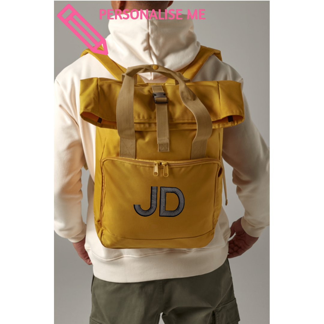 Personalised Roll Top Backpack Tech scribbleandstamp.co.uk .
