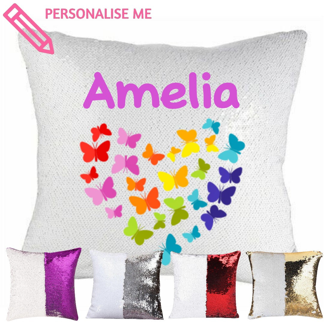 Personalised Sequin Pillow - Butterfly Heart